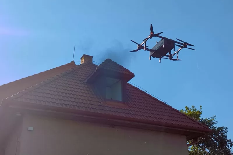 Fire fighting drone in action